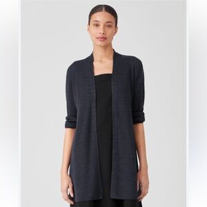 Eileen Fisher Open Front Cardigan Navy Blue Size S Long Sleeve Minimalist Layer